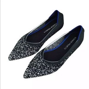 black with white dots rothy style flats sz 8.5